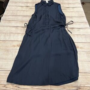 H&M Navy Blue Sleeveless Collared Button Front Drawstring Waist‎ Dress Size 4
